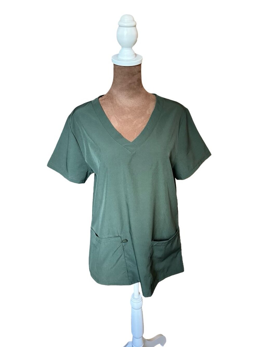 NWT Scrub Top Women's Medium Stretch Medical Nurse Doctor Olive Green V-Neck